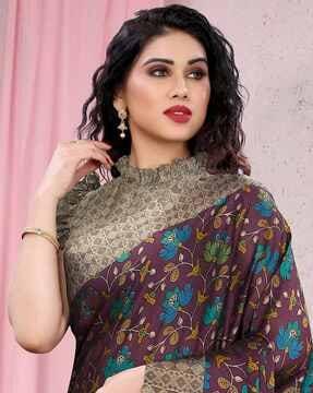 floral print saree with unstitched blouse