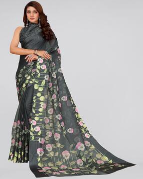 floral print saree with woven border