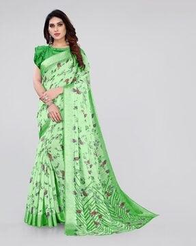 floral print saree with woven border