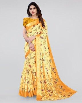 floral print saree with woven border