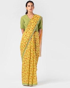 floral print saree with zari border