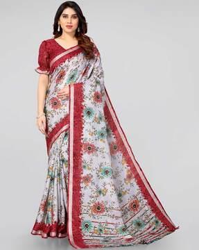 floral print saree with zari border