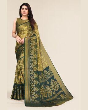 floral print saree with zari border