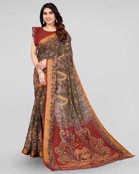 floral print saree with zari border