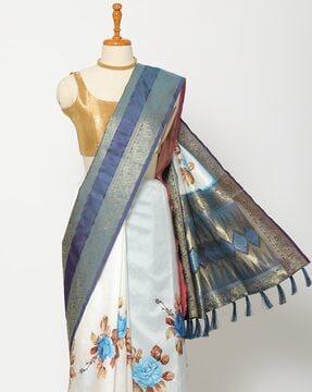 floral print saree with zari border