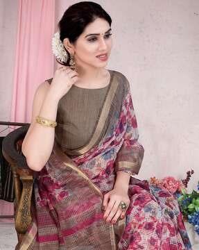 floral print saree with zari border