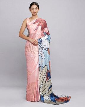 floral print satin saree