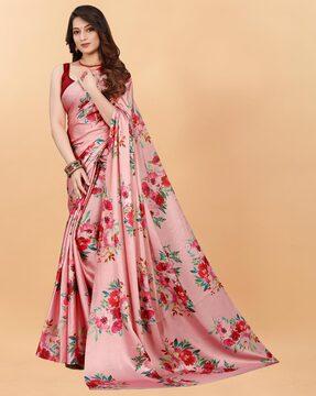 floral print satin saree