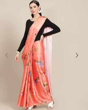 floral print satin saree