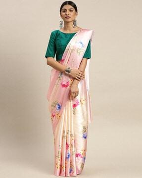 floral print satin saree