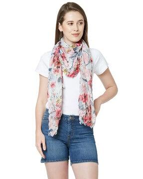 floral print scarf with diamond pleated