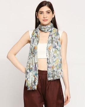 floral print scarf with frayed hem