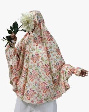 floral print scarf with interlocked hem