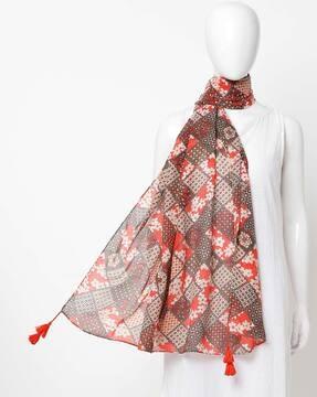 floral print scarf with tassels