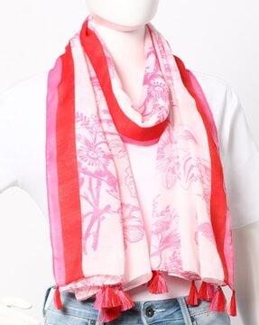 floral print scarf with tassels