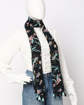 floral print scarf with tassels