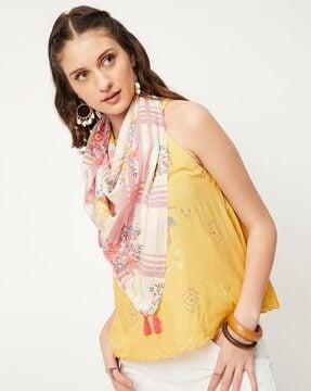 floral print scarf with tassels