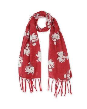 floral print scarf with tassels