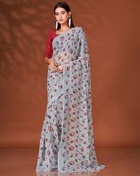 floral print sequinned ready to wear saree