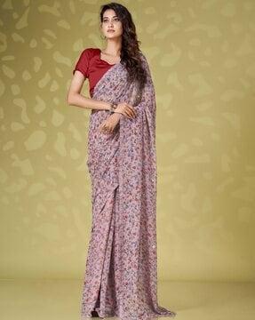 floral print sequinned ready to wear saree