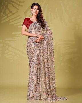 floral print sequinned ready to wear saree