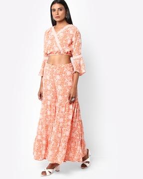 floral print sharara with cropped top