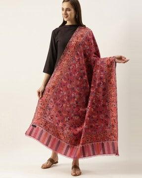 floral print shawl with frayed hems