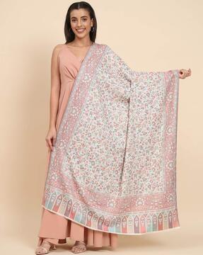 floral print shawl with fringes hem