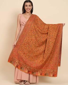 floral print shawl with fringes hem