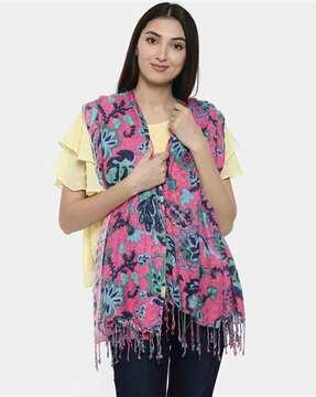 floral print shawl with tassels