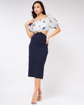 floral print sheath dress with cut-out waist