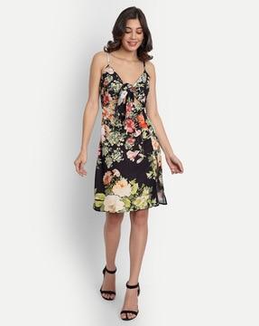 floral print sheath dress with front knot