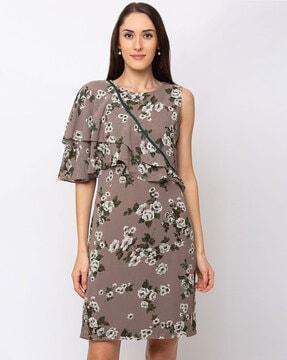 floral print sheath dress with overlay