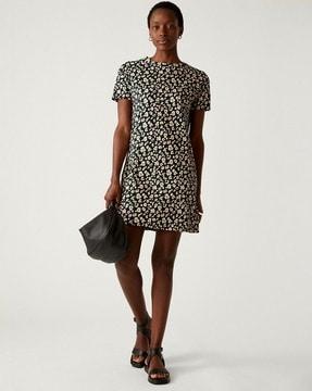 floral print shift dress with patch pocket