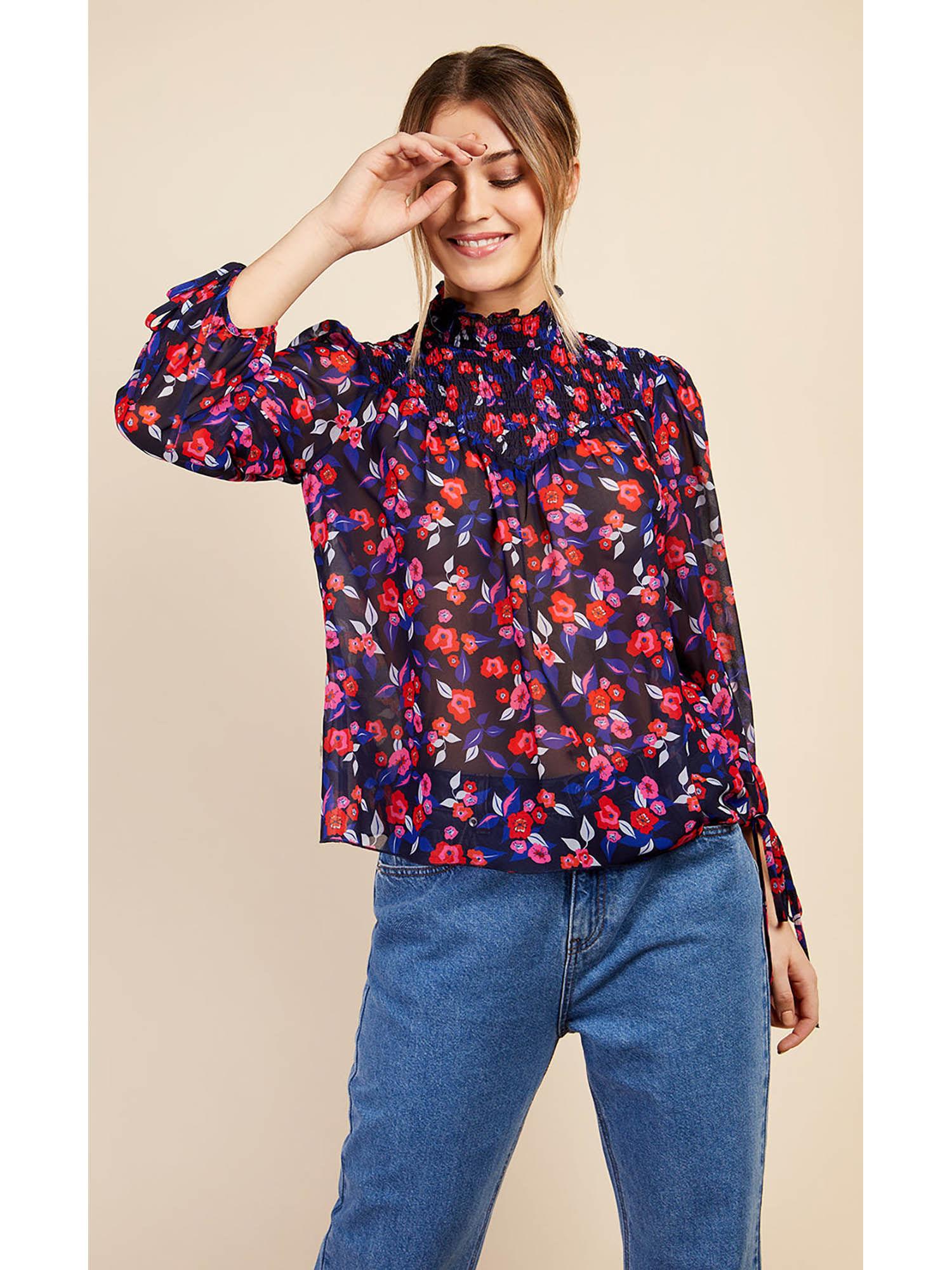 floral print shirred blouse by vogue williams