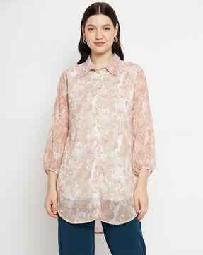 floral print shirt collar tunic