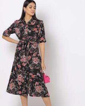 floral print shirt dress with belt