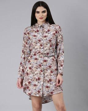 floral print shirt dress with belt