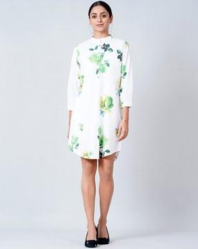 floral print shirt dress with cape sleeves
