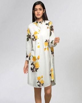 floral print shirt dress with mandarin collar