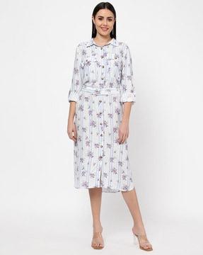 floral print shirt dress with patch pockets