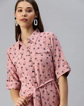 floral print shirt dress with tie-up