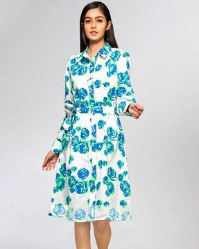 floral print shirt dress with tie-up