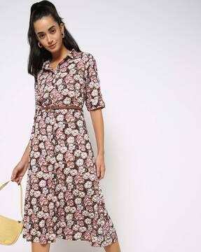 floral print shirt dress with waist belt