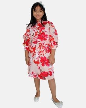 floral print shirt dress with waist tie-up