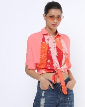 floral print shirt top with tie-up