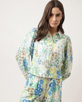 floral print shirt with balloon sleeves