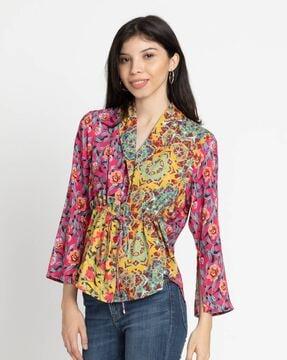 floral print shirt with cinched waist