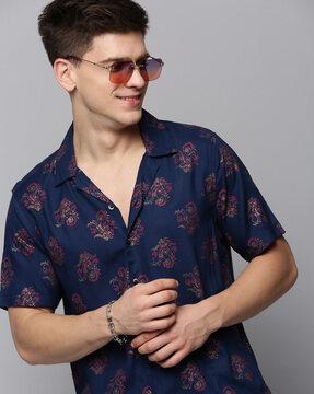 floral print shirt with cuban collar