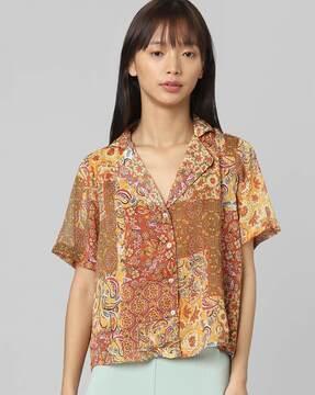 floral print shirt with cuban-collar